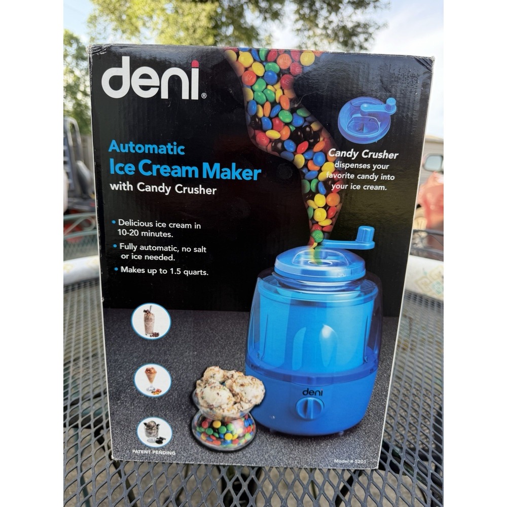Deni Automatic Ice Cream Maker with Candy Crusher, Recipes, Blue, RN:5201 NIB
